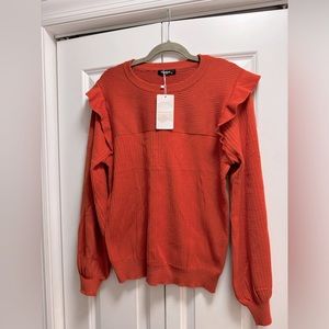 XL ruffle sleeve sweater in gorgeous deep burnt pumpkin orange color